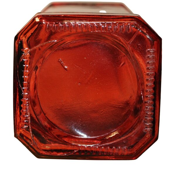 Vtg Ruby Red Glass Decanter w/Cork Stopper/Raised Design Holiday Bottle/Vase - Picture 3 of 7